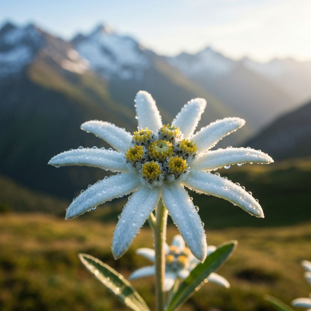 Edelweiss mit Wassertropfen